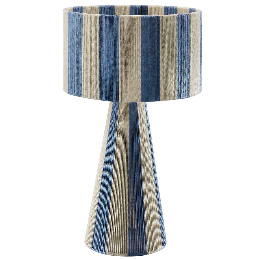 Cobh Handwoven Cotton Thread Striped Table Lamp in Capri Blue