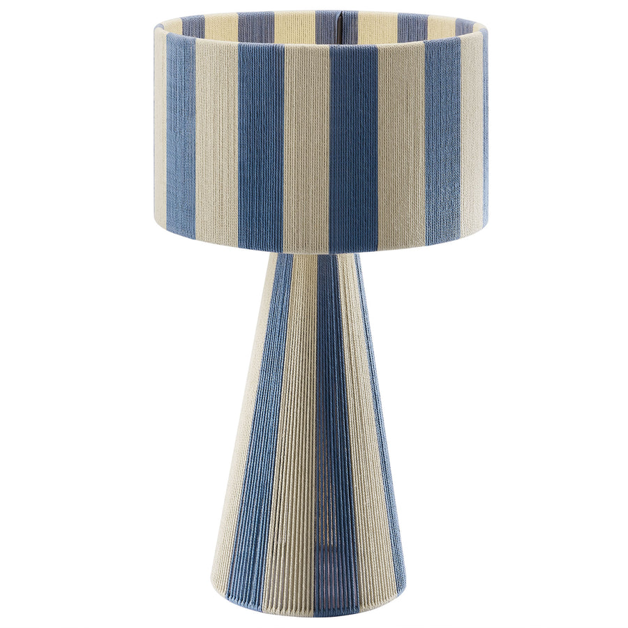 Cobh Handwoven Cotton Thread Striped Table Lamp in Capri Blue