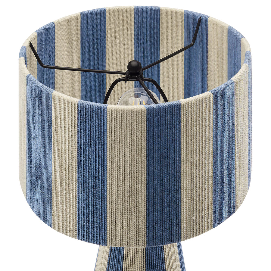 Cobh Handwoven Cotton Thread Striped Table Lamp in Capri Blue