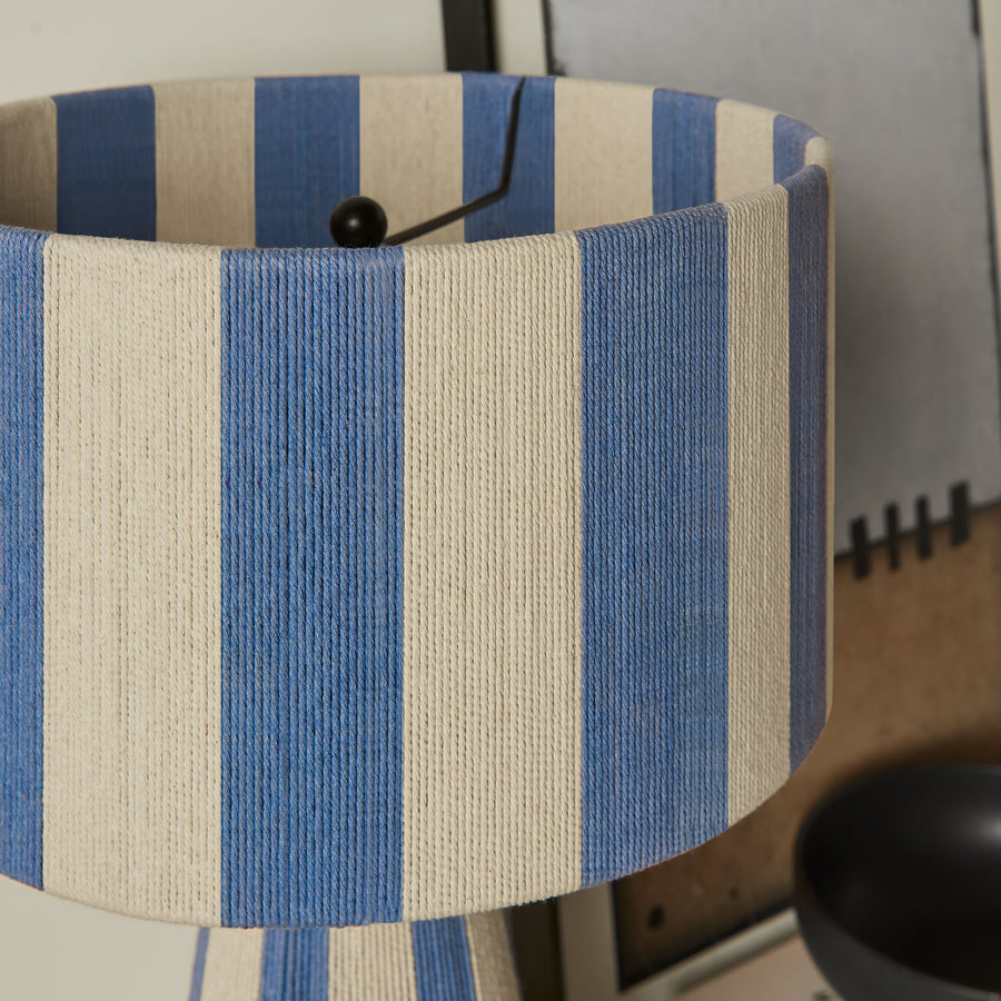 Cobh Handwoven Cotton Thread Striped Table Lamp in Capri Blue