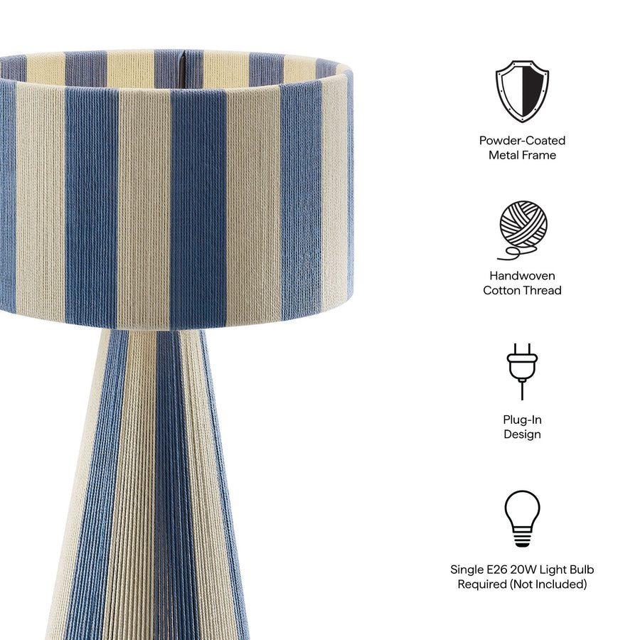 Cobh Handwoven Cotton Thread Striped Table Lamp in Capri Blue