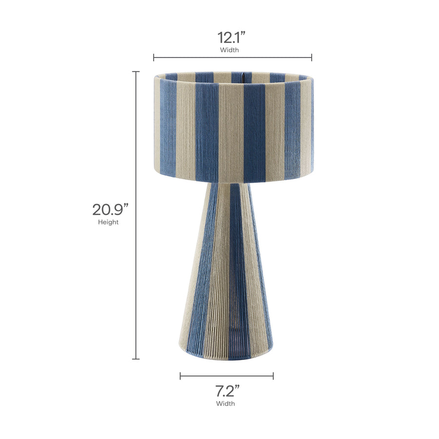 Cobh Handwoven Cotton Thread Striped Table Lamp in Capri Blue