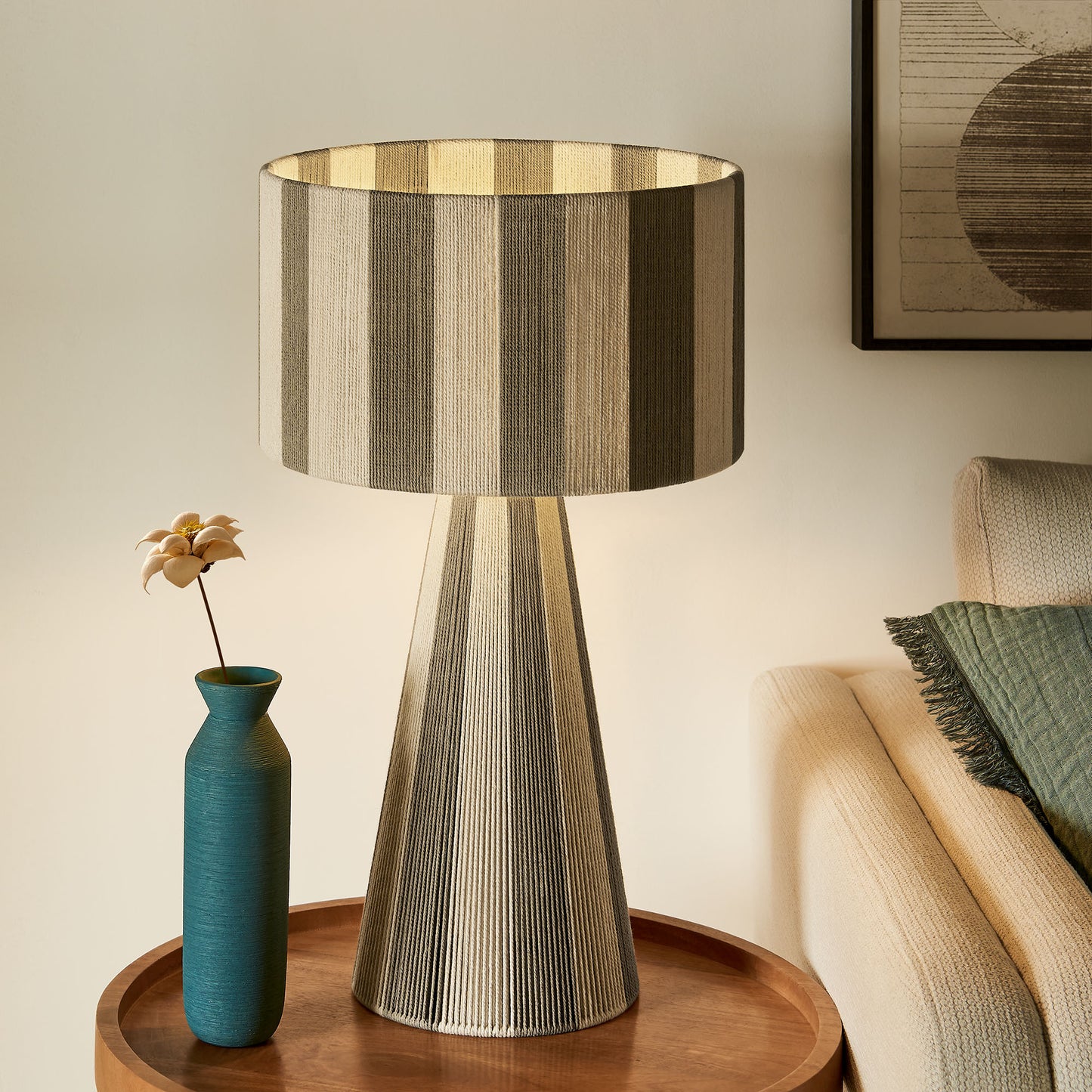 Renae Handwoven Cotton Thread Striped Table Lamp by Furniture for America