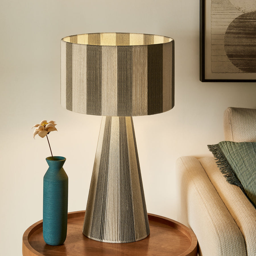 Cobh Handwoven Cotton Thread Striped Table Lamp in Cobblestone