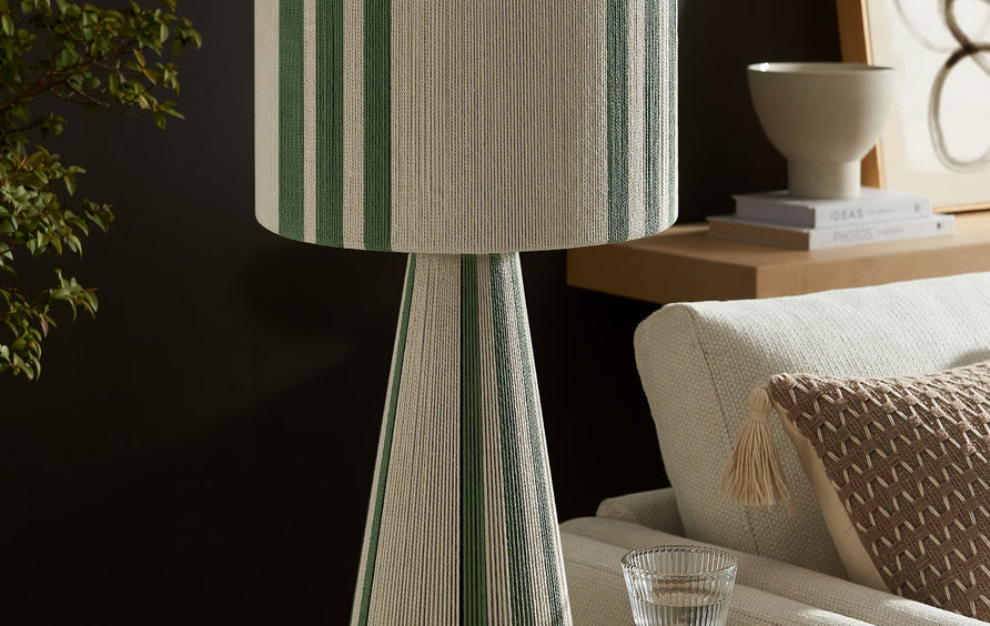 Acacia Handwoven Cotton Thread Striped or Plain Table Lamp in Basil Green