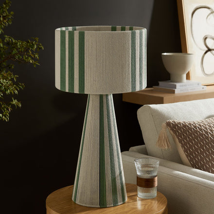 Gia Handwoven Cotton Thread Striped or Plain Table Lamp in Basil Green