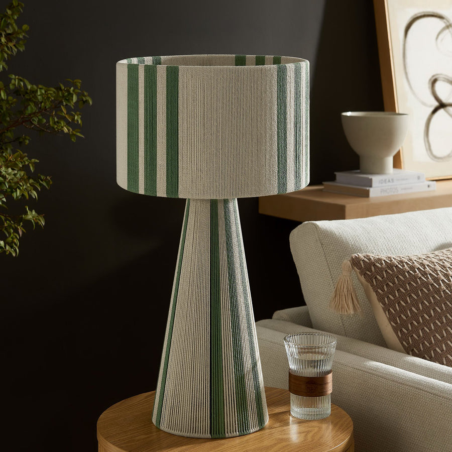 Acacia Handwoven Cotton Thread Striped or Plain Table Lamp in Basil Green