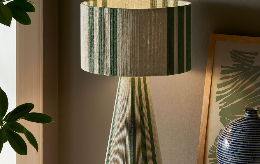 Acacia Handwoven Cotton Thread Striped or Plain Table Lamp in Basil Green