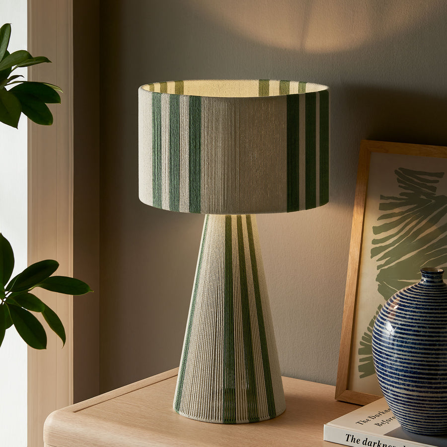 Acacia Handwoven Cotton Thread Striped or Plain Table Lamp in Basil Green