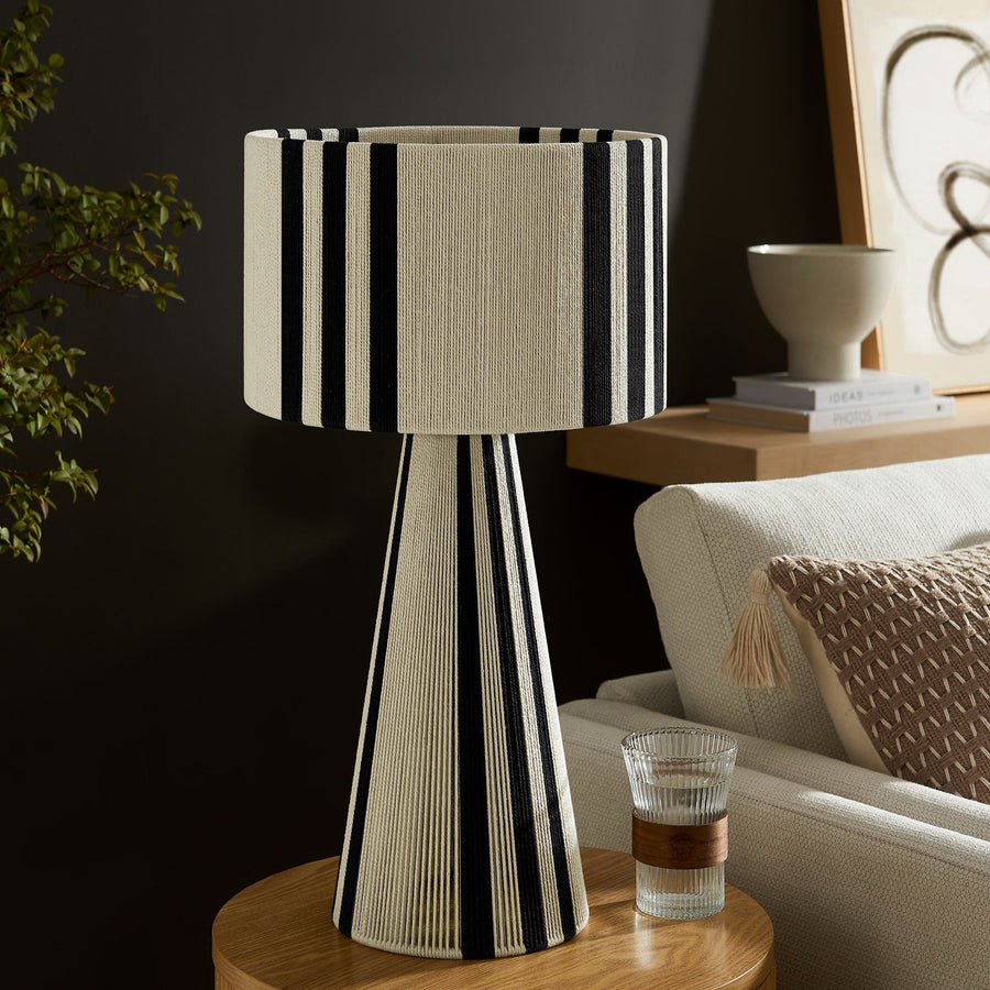 Acacia Handwoven Cotton Thread Striped or Plain Table Lamp in Black
