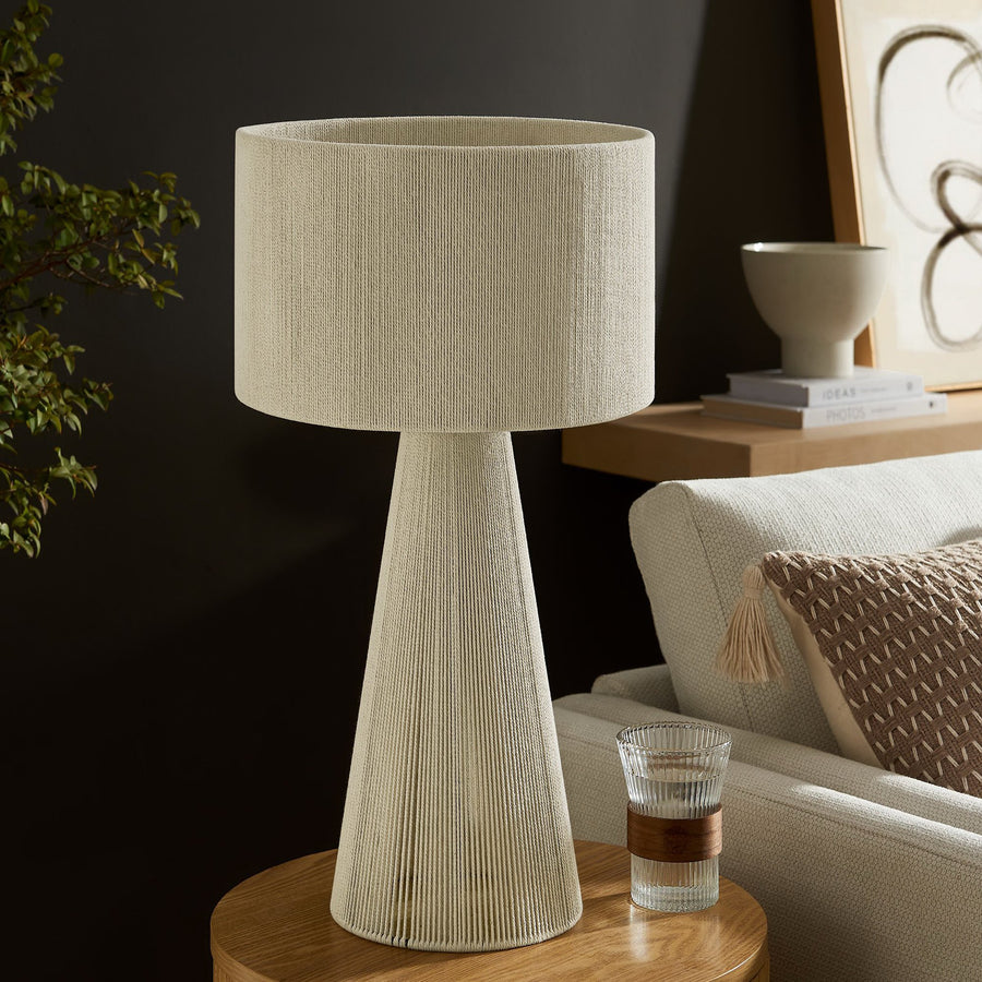 Acacia Handwoven Cotton Thread Striped or Plain Table Lamp in Natural