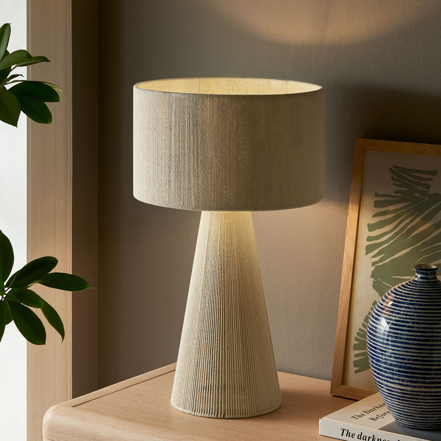 Acacia Handwoven Cotton Thread Striped or Plain Table Lamp in Natural