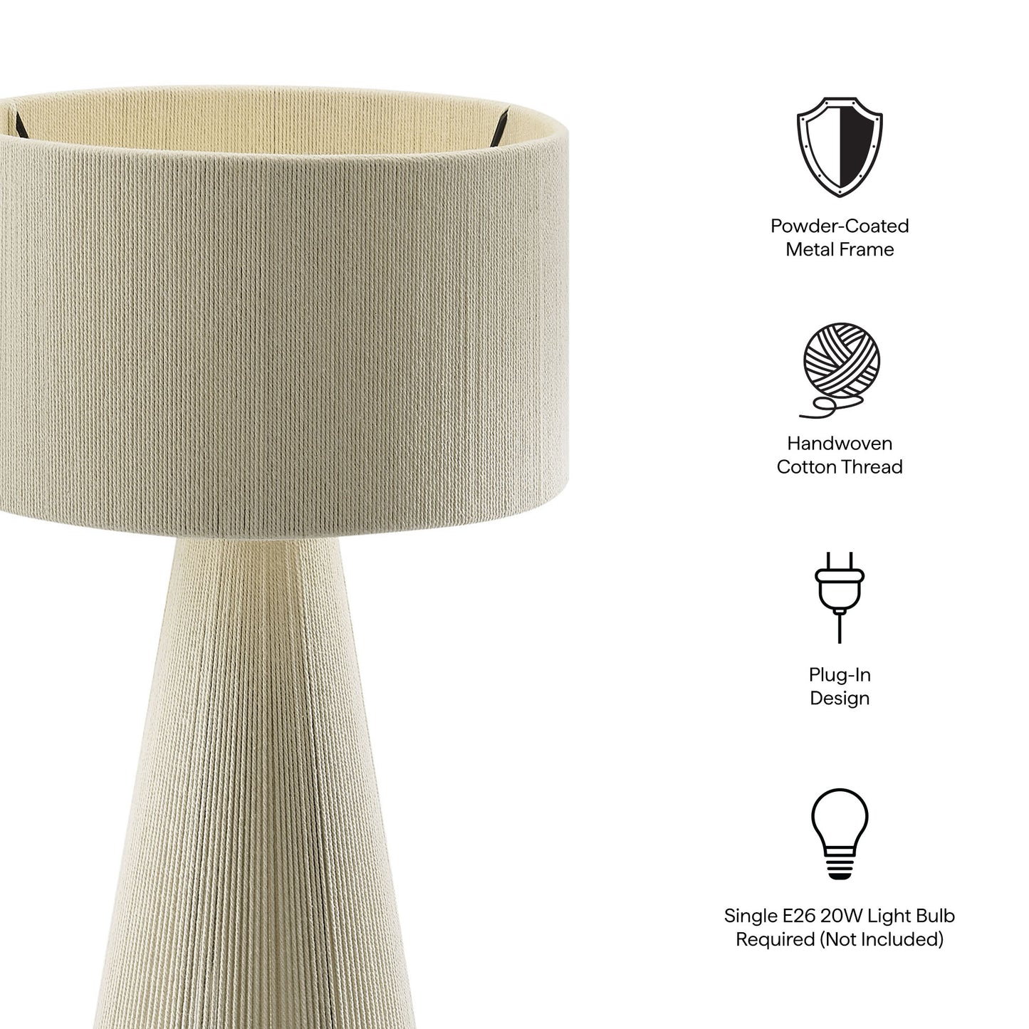 Gia Handwoven Cotton Thread Striped or Plain Table Lamp by Furniture for America