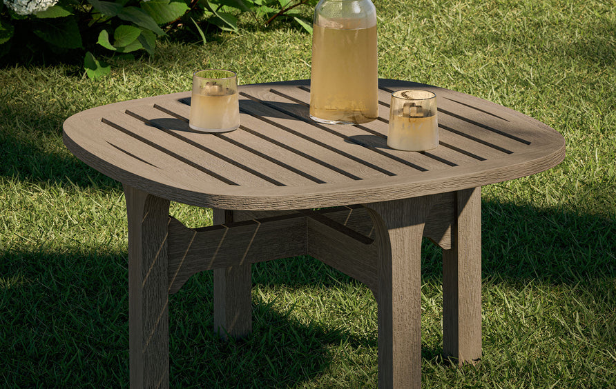 Lark Square Outdoor Patio Teak Wood Side Table in Weathered Gray