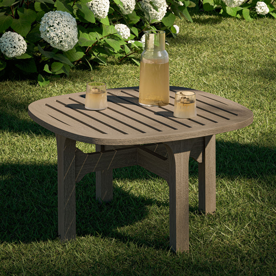 Lark Square Outdoor Patio Teak Wood Side Table in Weathered Gray