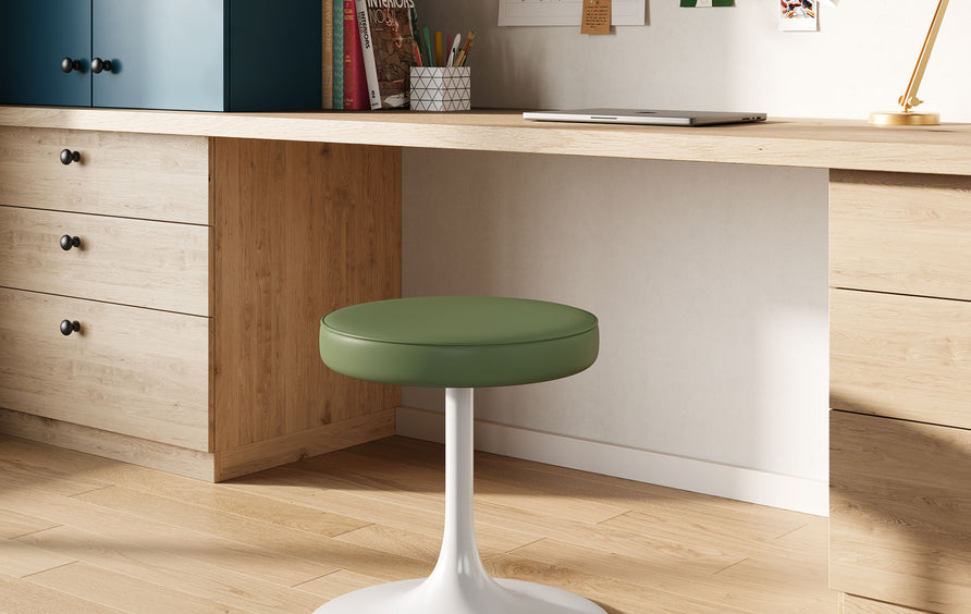 Lumen Vegan Leather Round Stool in Leaf