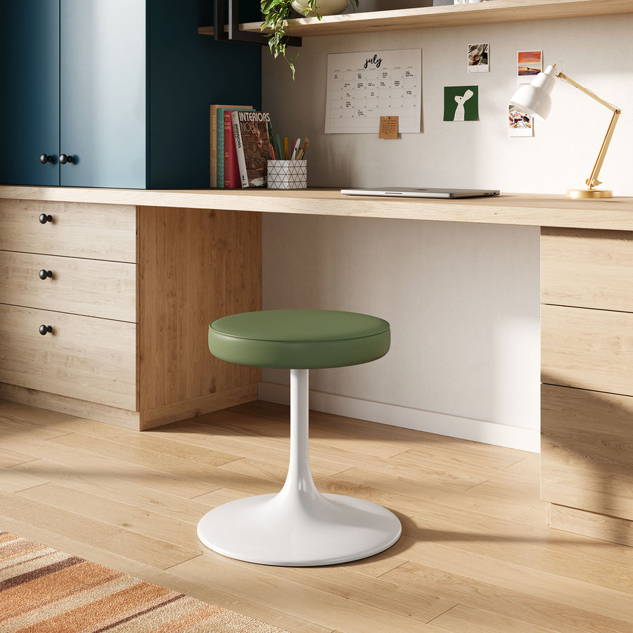Lumen Vegan Leather Round Stool in Leaf