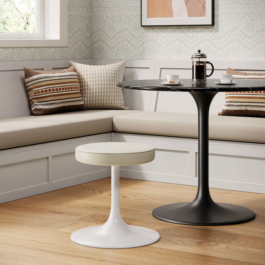 Lumen Vegan Leather Round Stool in Stone
