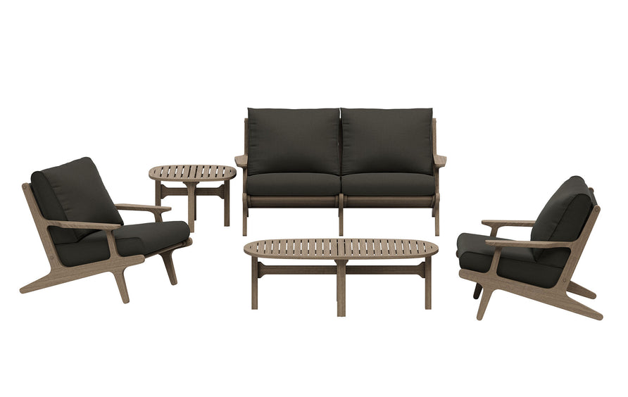 Lark 5-Piece Outdoor Patio Teak Wood Furniture Set in Weathered Gray Flint