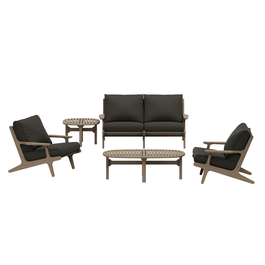 Lark 5-Piece Outdoor Patio Teak Wood Furniture Set in Weathered Gray Flint