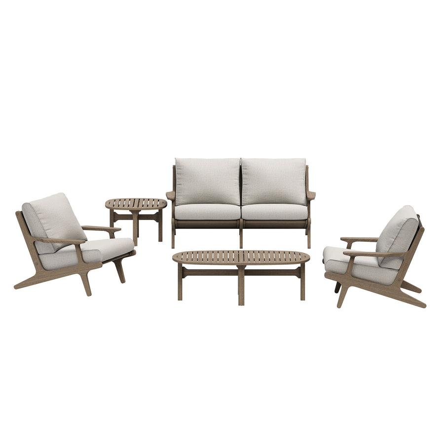 Lark 5-Piece Outdoor Patio Teak Wood Furniture Set in Weathered Gray Pebble