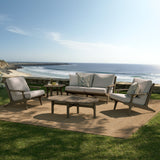 Lark 5-Piece Outdoor Patio Teak Wood Furniture Set in Weathered Gray Pebble