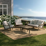 Lark 5-Piece Outdoor Patio Teak Wood Furniture Set in Weathered Gray Pebble