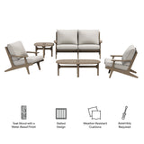Lark 5-Piece Outdoor Patio Teak Wood Furniture Set in Weathered Gray Pebble