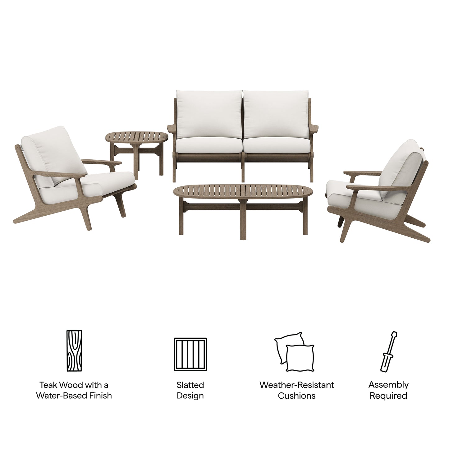 Saratoga 5-Piece Outdoor Patio Teak Wood Furniture Set by Furniture For America