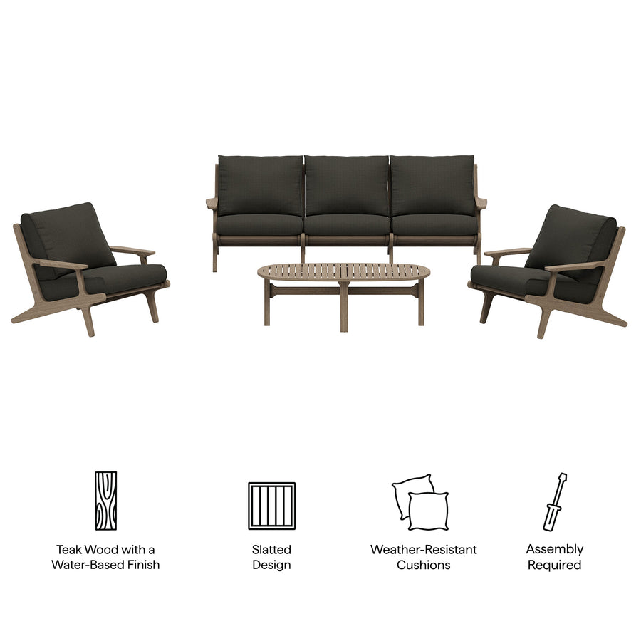 Lark 4-Piece Outdoor Patio Teak Wood Furniture Set in Weathered Gray Flint