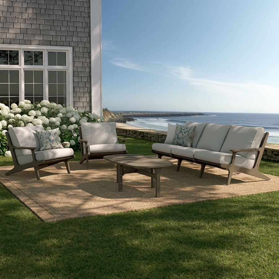 Lark 4-Piece Outdoor Patio Teak Wood Furniture Set in Weathered Gray Pebble