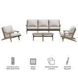 Lark 4-Piece Outdoor Patio Teak Wood Furniture Set in Weathered Gray Pebble