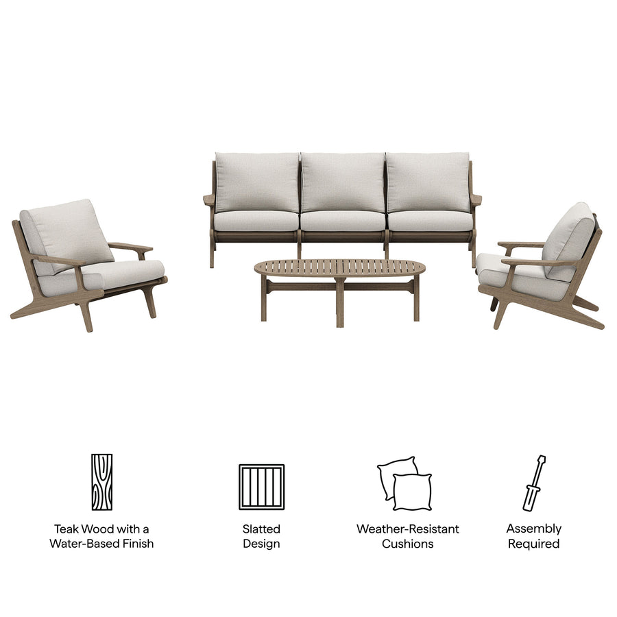 Lark 4-Piece Outdoor Patio Teak Wood Furniture Set in Weathered Gray Pebble