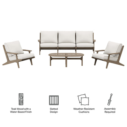 Saratoga 4-Piece Outdoor Patio Teak Wood Furniture Set by Furniture For America