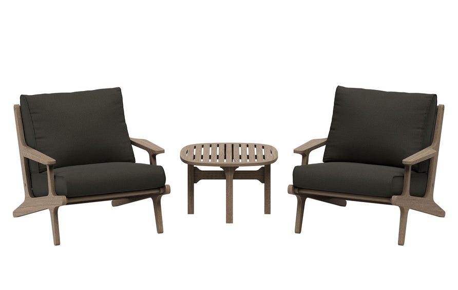 Lark 3-Piece Outdoor Patio Teak Wood Furniture Set with Lounge Chairs and Side Table in Weathered Gray Flint