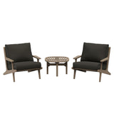 Lark 3-Piece Outdoor Patio Teak Wood Furniture Set with Lounge Chairs and Side Table in Weathered Gray Flint