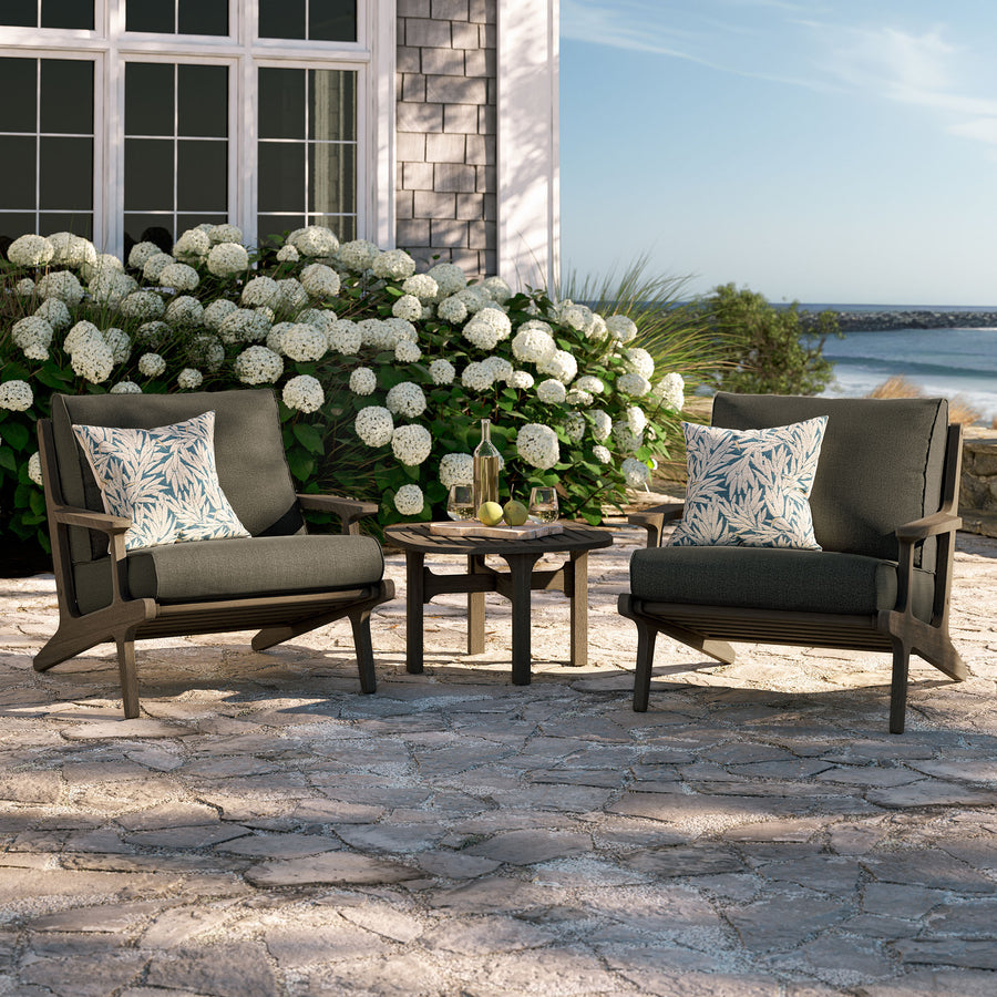 Lark 3-Piece Outdoor Patio Teak Wood Furniture Set with Lounge Chairs and Side Table in Weathered Gray Flint