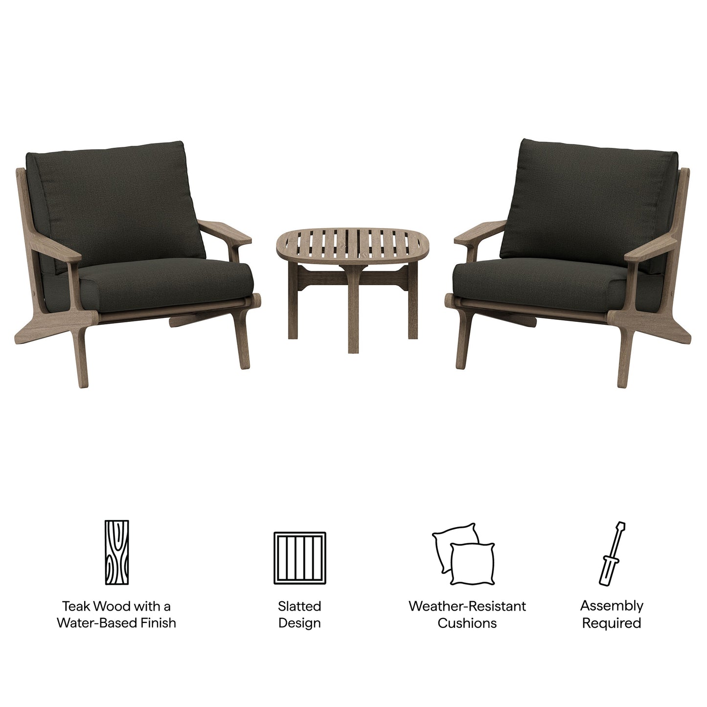 Saratoga 3-Piece Outdoor Patio Teak Wood Furniture Set with Lounge Chairs and Side Table by Furniture for America