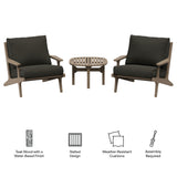Lark 3-Piece Outdoor Patio Teak Wood Furniture Set with Lounge Chairs and Side Table in Weathered Gray Flint