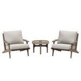 Lark 3-Piece Outdoor Patio Teak Wood Furniture Set with Lounge Chairs and Side Table in Weathered Gray Pebble