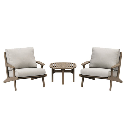 Saratoga 3-Piece Outdoor Patio Teak Wood Furniture Set with Lounge Chairs and Side Table in Weathered Gray Pebble
