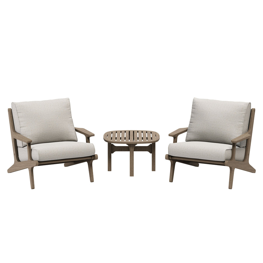 Lark 3-Piece Outdoor Patio Teak Wood Furniture Set with Lounge Chairs and Side Table in Weathered Gray Pebble