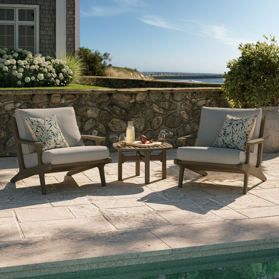 Lark 3-Piece Outdoor Patio Teak Wood Furniture Set with Lounge Chairs and Side Table in Weathered Gray Pebble