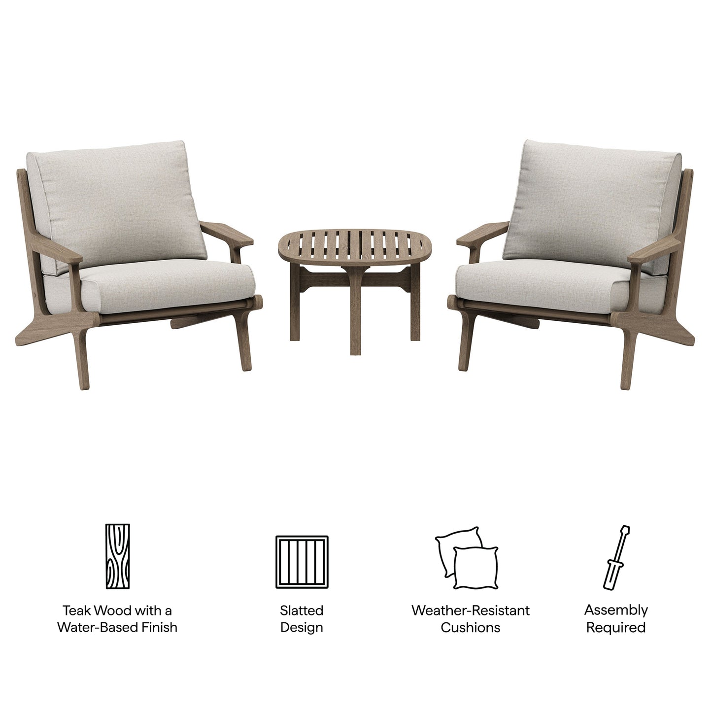 Saratoga 3-Piece Outdoor Patio Teak Wood Furniture Set with Lounge Chairs and Side Table by Furniture for America