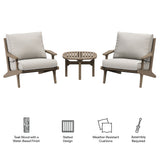 Lark 3-Piece Outdoor Patio Teak Wood Furniture Set with Lounge Chairs and Side Table in Weathered Gray Pebble
