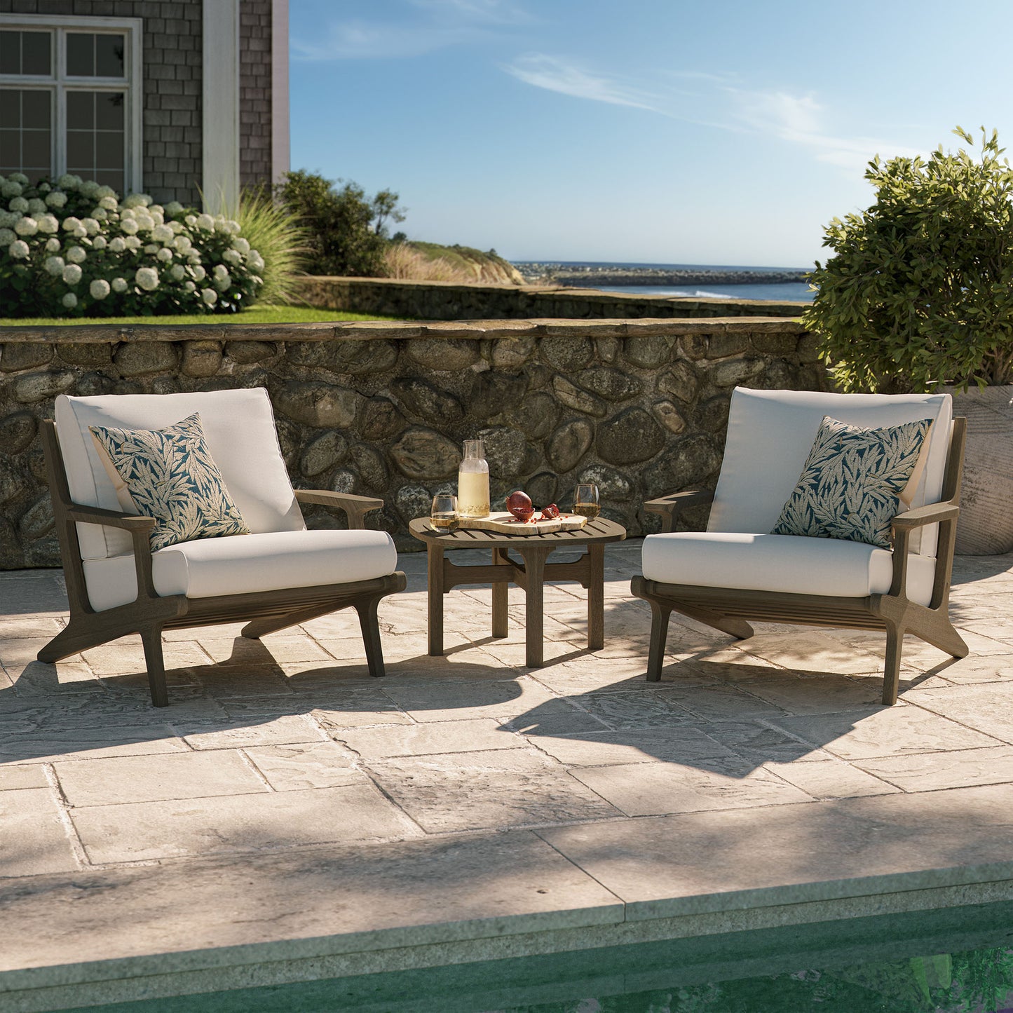 Saratoga 3-Piece Outdoor Patio Teak Wood Furniture Set with Lounge Chairs and Side Table by Furniture For America