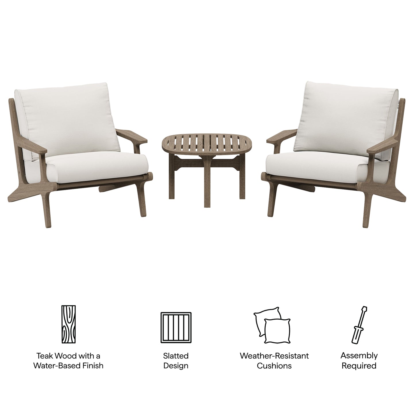 Saratoga 3-Piece Outdoor Patio Teak Wood Furniture Set with Lounge Chairs and Side Table by Furniture For America