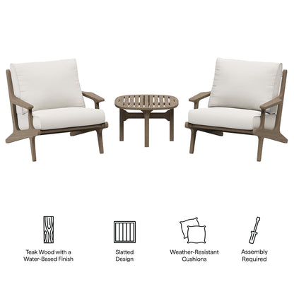 Saratoga 3-Piece Outdoor Patio Teak Wood Furniture Set with Lounge Chairs and Side Table by Furniture For America