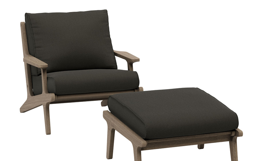 Lark Outdoor Patio Teak Wood Chair and Ottoman Set in Weathered Gray Flint