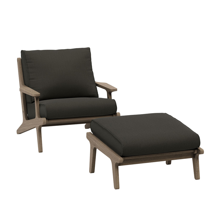 Lark Outdoor Patio Teak Wood Chair and Ottoman Set in Weathered Gray Flint